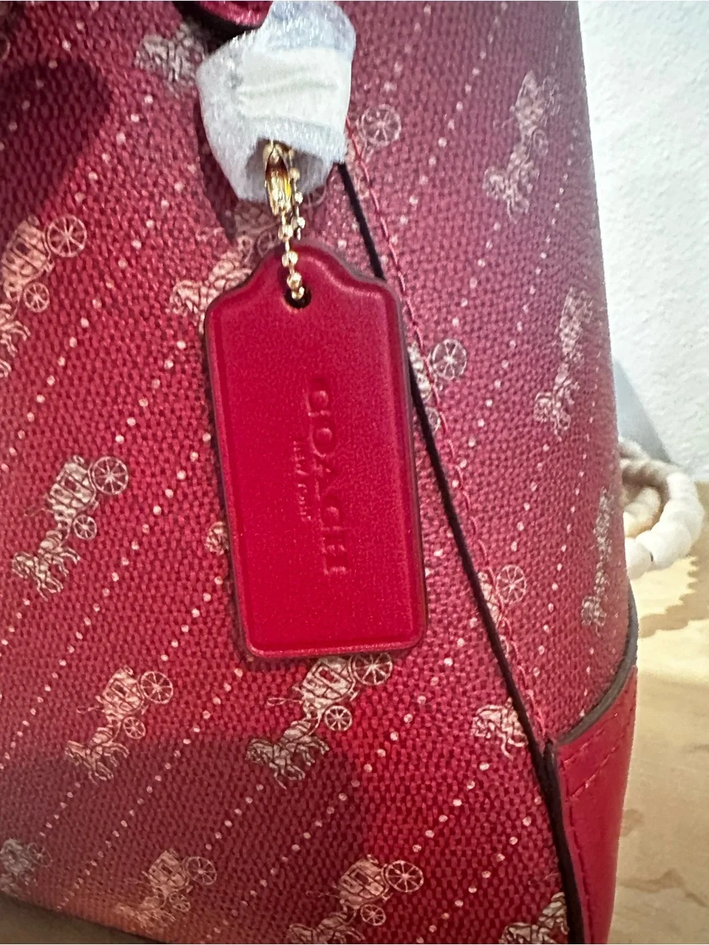 Coach Red Signature Monogram Tote with Gold Logo